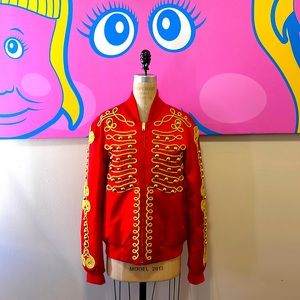 Moschino Couture Red Circus Gold Bones Bomber Jacket